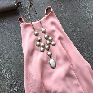 Blush pink high neckline dress